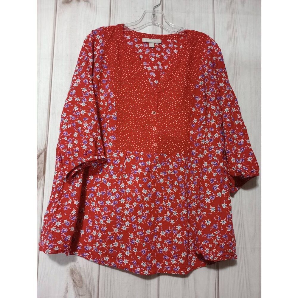 Woman Within Shirt Ladies Large Red Floral Bohemian Over Sized‎